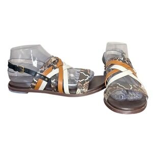 Cole Haan Francis Snake Print Strappy Flat Sandals Brown White Tan Black Size‎ 8